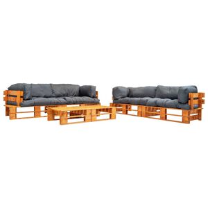 vidaXL Muebles de jard&iacute;n de palets con cojines grises 6 piezas madera
