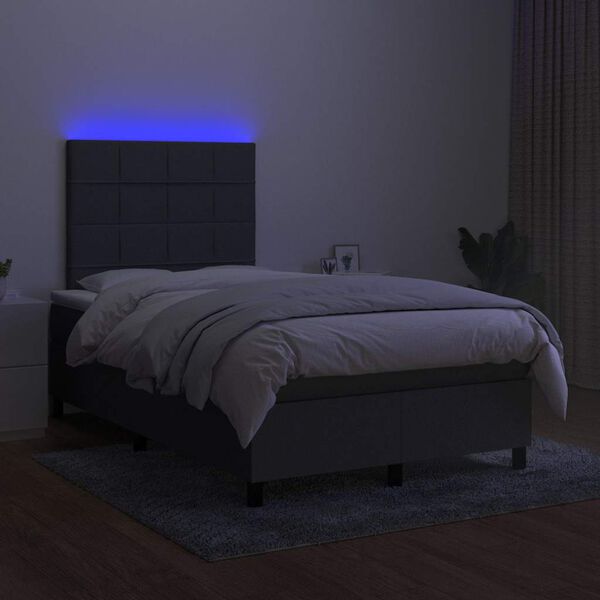 vidaXL Cama box spring con colch&oacute;n y LED tela marr&oacute;n oscuro 120x190 cm