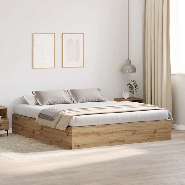 vidaXL Cama con almacenamiento Roble artesanal 200 x 200 cm