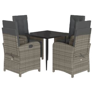 vidaXL Set comedor de jard&iacute;n 5 piezas con cojines rat&aacute;n sint&eacute;tico gris