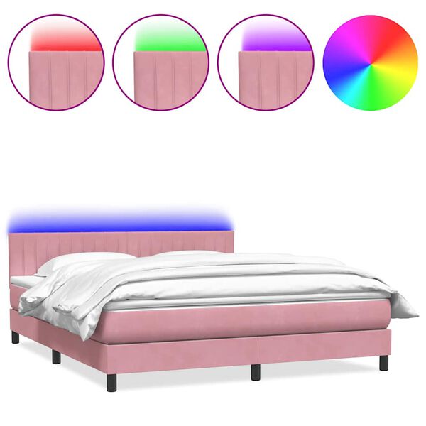 vidaXL Cama box spring con colch&oacute;n y LED terciopelo rosa 180x210 cm