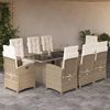 vidaXL Set comedor de jard&iacute;n 9 pzas con cojines rat&aacute;n sint&eacute;tico beige