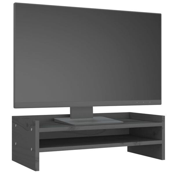 vidaXL Soporte para monitor madera maciza de pino gris 50x24x16 cm