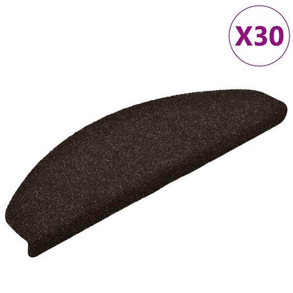 vidaXL Felpudos autoadhesivos para escaleras, 30 unidades, 65 x 21 x 4 cm, marr&oacute;n oscuro, semicirculares, grandes