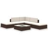 vidaXL Set muebles de jard&iacute;n 6 piezas y cojines rat&aacute;n sint&eacute;tico marr&oacute;n