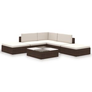 vidaXL Set muebles de jard&iacute;n 6 piezas y cojines rat&aacute;n sint&eacute;tico marr&oacute;n