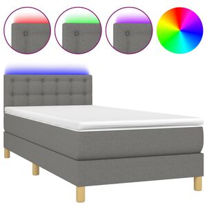 vidaXL Cama box spring con colch&oacute;n y LED tela gris oscuro 80x200 cm