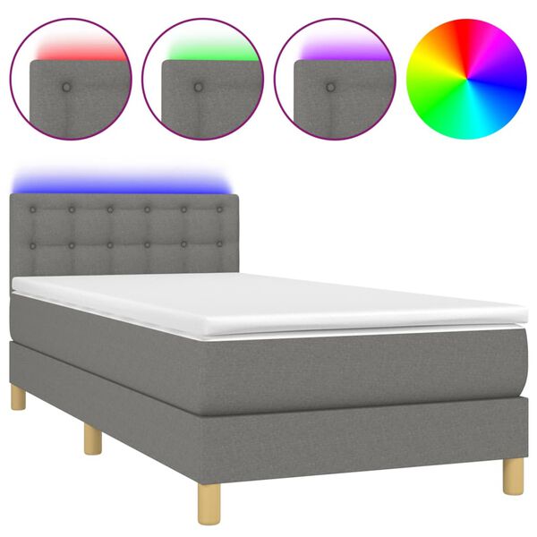 vidaXL Cama box spring con colch&oacute;n y LED tela gris oscuro 80x200 cm