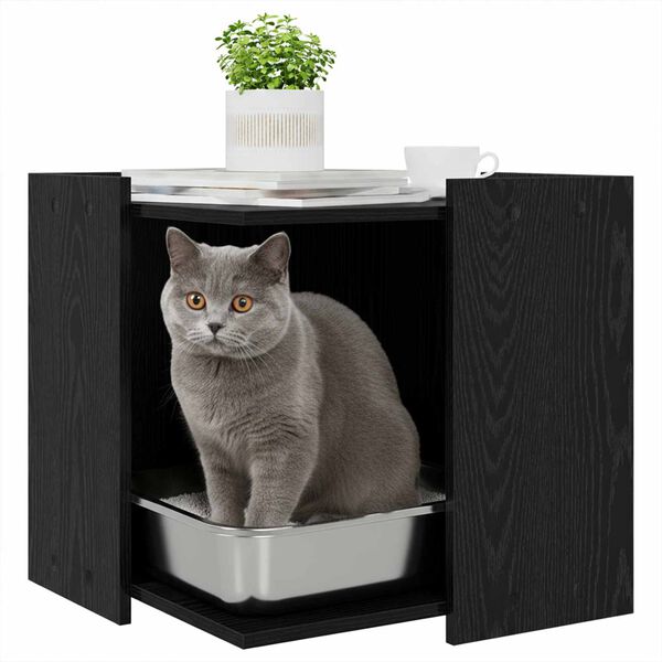 vidaXL Cub&iacute;culo para caja de arena de gato Roble negro 53 x 53 x 51 cm