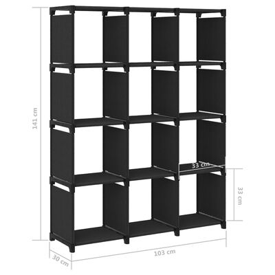 vidaXL Estantería de 12 cubos de tela negra 103x30x141 cm