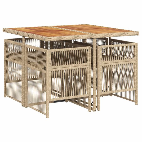 vidaXL Set comedor de jard&iacute;n 5 pzas con cojines rat&aacute;n sint&eacute;tico beige