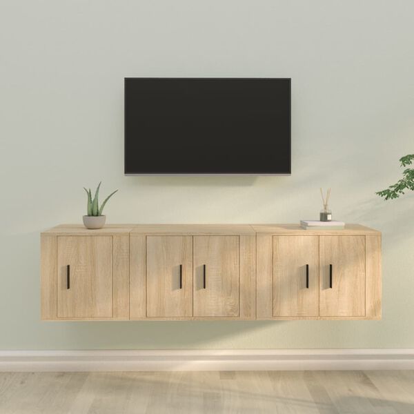 vidaXL Set de muebles para TV 3 pzas madera contrachapada roble sonoma