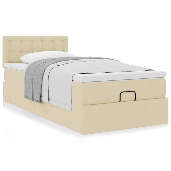 vidaXL Estructura de cama otomana con colch&oacute;n tela crema 90x190cm