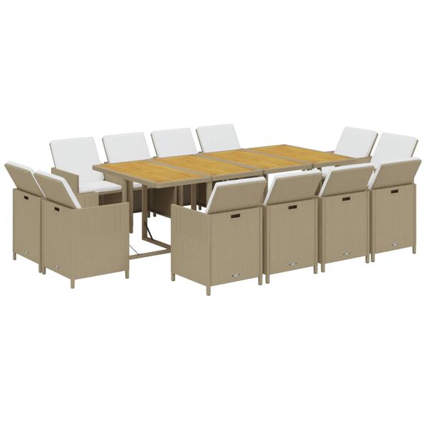 vidaXL Set comedor de jard&iacute;n 13 piezas y cojines rat&aacute;n sint&eacute;tico beige