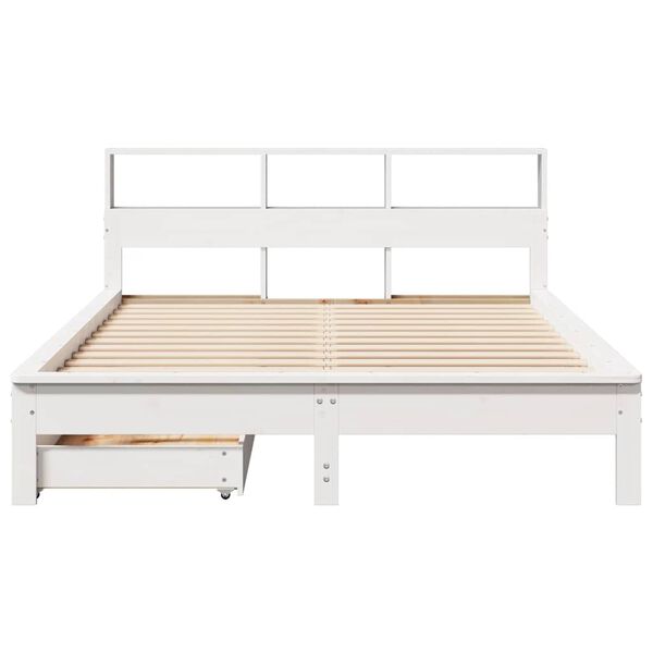 vidaXL Cama con estanter&iacute;a sin colch&oacute;n madera maciza blanca 135x190 cm