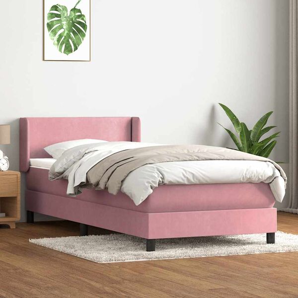 vidaXL Cama box spring con colch&oacute;n terciopelo rosa 80x220 cm