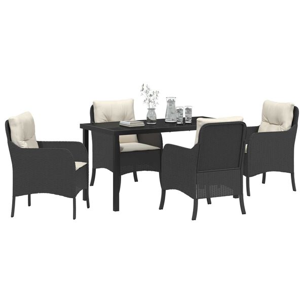 vidaXL Conjunto de Comedor de Jard&iacute;n 5 pcs Negro rat&aacute;n sint&eacute;tico