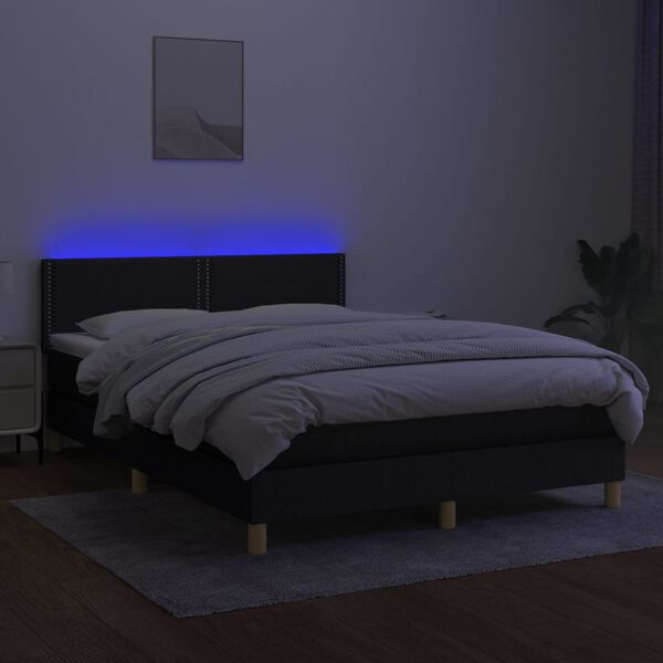 vidaXL Cama box spring colch&oacute;n y luces LED tela negro 140x190 cm