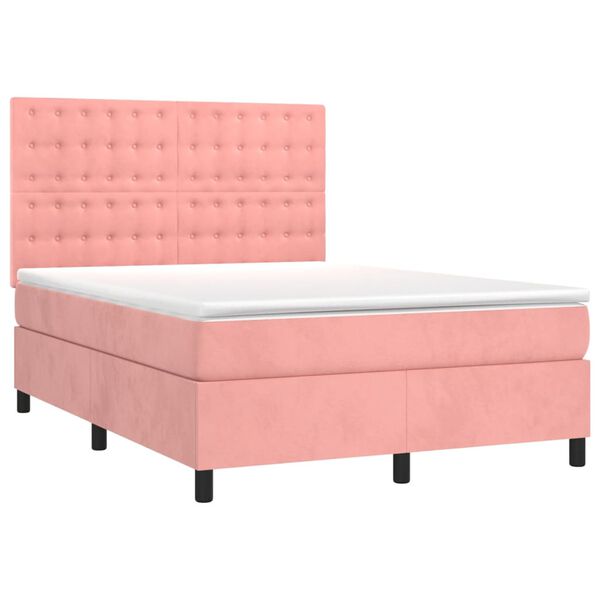 vidaXL Cama box spring colch&oacute;n y LED terciopelo rosa 140x200 cm