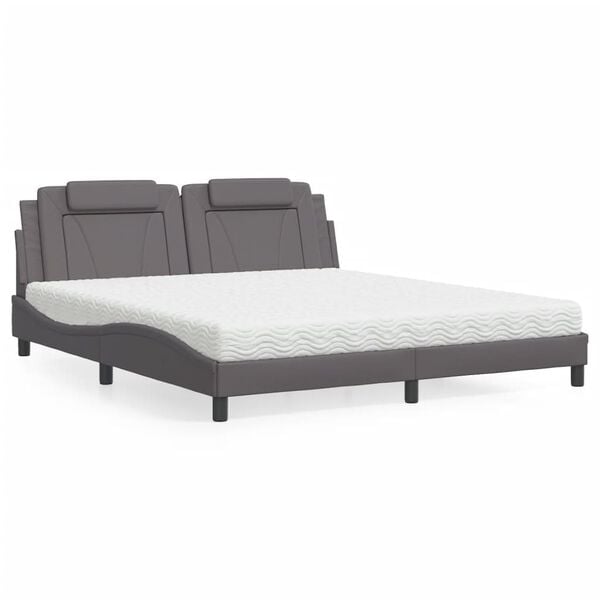 vidaXL Cama Viana con colch&oacute;n cuero sint&eacute;tico gris 180x200 cm