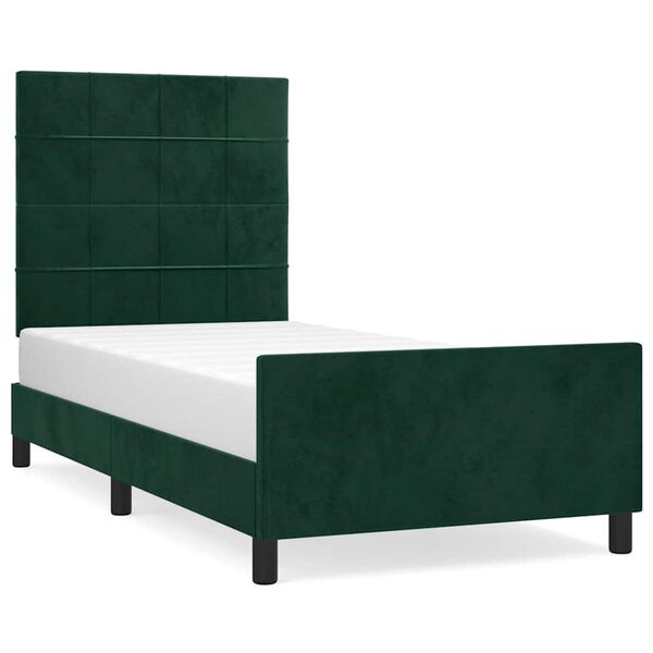 vidaXL Estructura de cama sin colch&oacute;n terciopelo verde oscuro 90x190cm