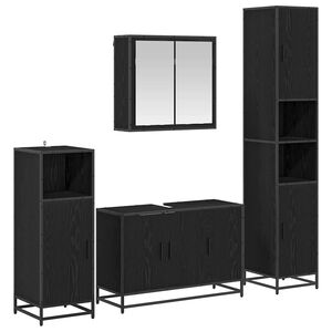 vidaXL Juego de muebles de ba&ntilde;o 4 uds. Roble Negro 90 x 33 x 60 cm