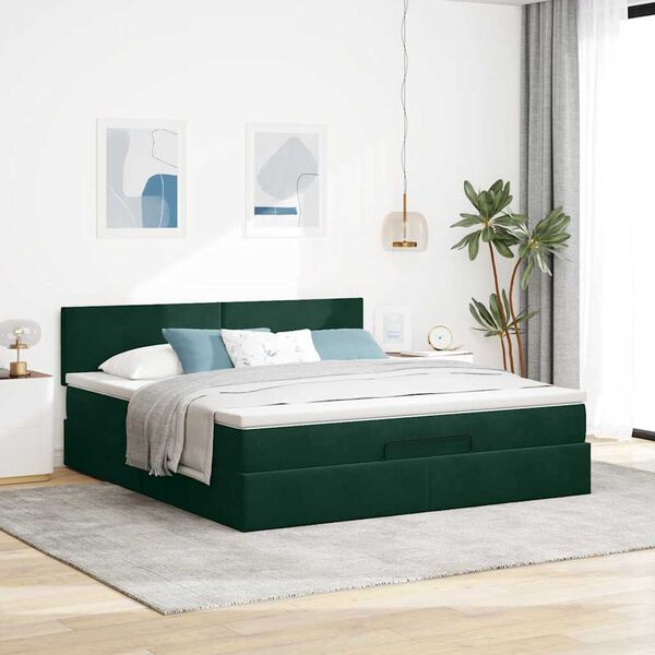 vidaXL Estructura de cama otomana con colch&oacute;n verde oscuro 180x200 cm