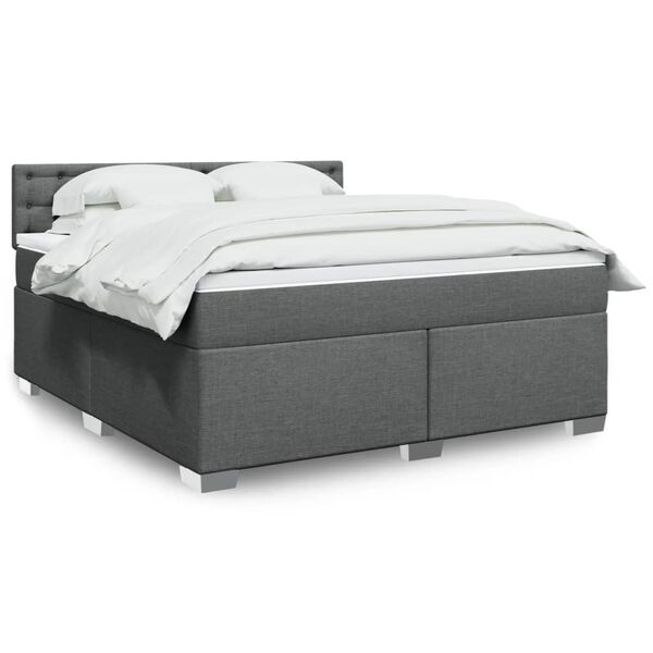 vidaXL Cama box spring con colch&oacute;n tela gris oscuro 180x200 cm