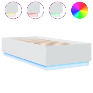 vidaXL Estructura de cama con LED madera ingenier&iacute;a blanco 100x200 cm