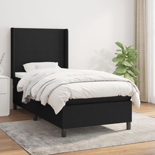 vidaXL Cama box spring con colch&oacute;n tela negro 90x200 cm