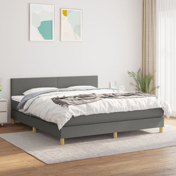 vidaXL Cama box spring con colch&oacute;n tela gris oscuro 160x200 cm
