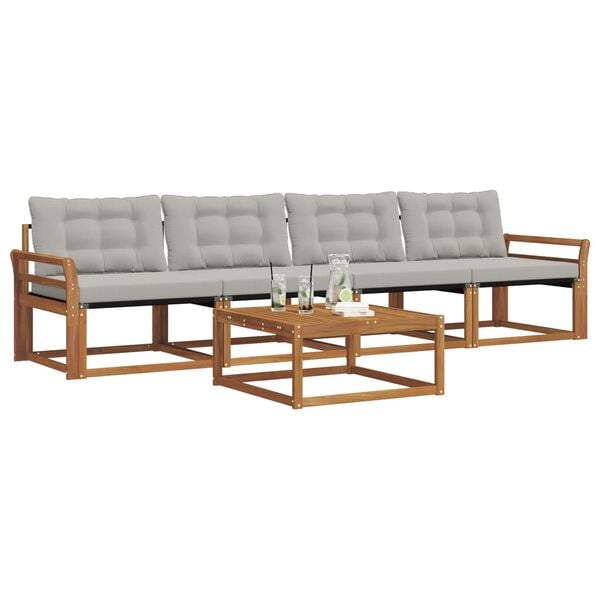 vidaXL Conjunto de sof&aacute;s de exterior 5 pcs Gris Natural y Claro