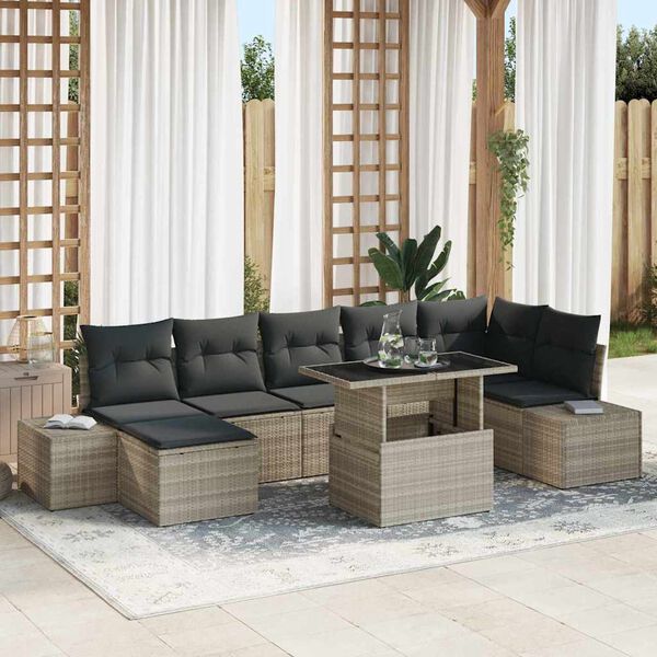 vidaXL Conjunto de sofá de jardín con cojín 8 pcs Gris claro