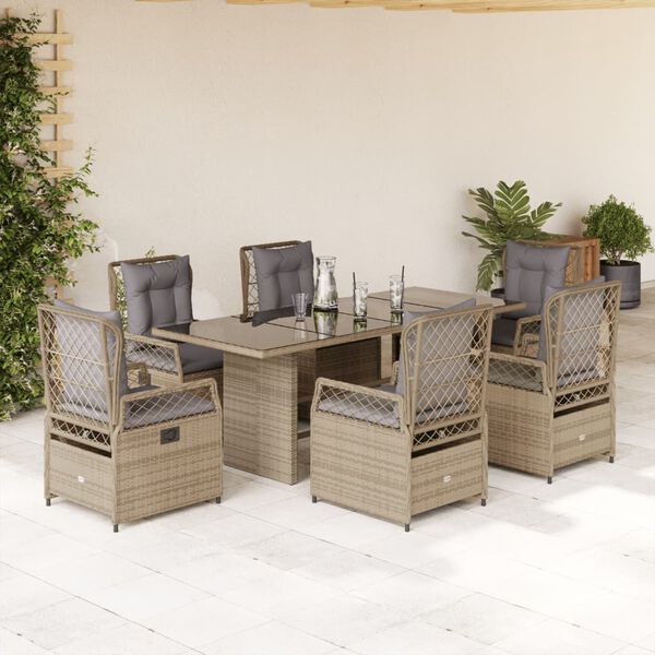 vidaXL Set comedor de jard&iacute;n 7 pzas con cojines rat&aacute;n sint&eacute;tico beige
