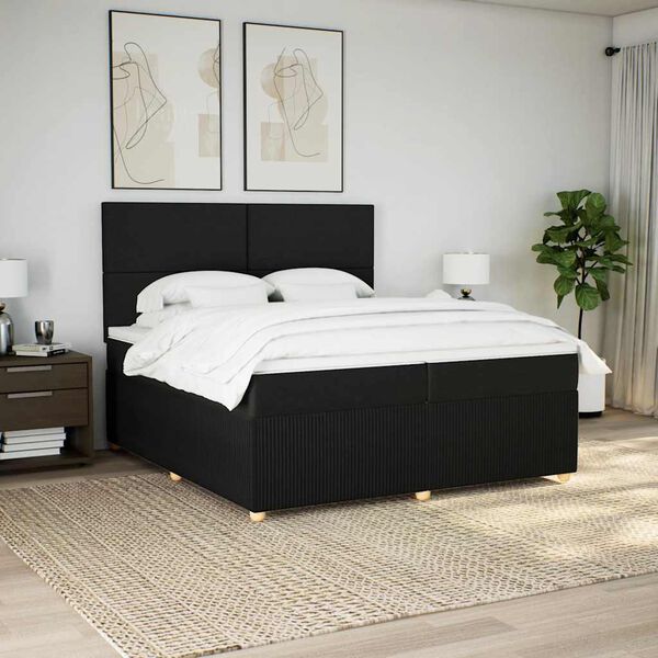 vidaXL Cama box spring con colch&oacute;n tela negro 200x200 cm