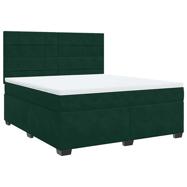 vidaXL Cama box spring con colch&oacute;n terciopelo verde oscuro 180x200 cm