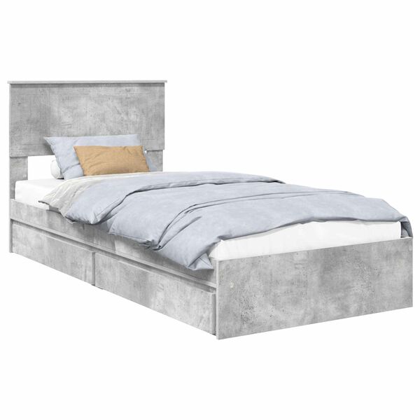 vidaXL Cama con almacenamiento con cabecera Gris Concreto 90 x 200 cm