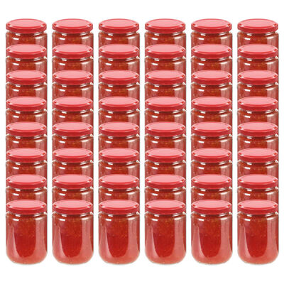 vidaXL Tarros de mermelada de vidrio con tapa roja 48 unidades 230 ml