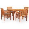 vidaXL Set comedor de jard&iacute;n 5 pzas y cojines madera maciza de acacia