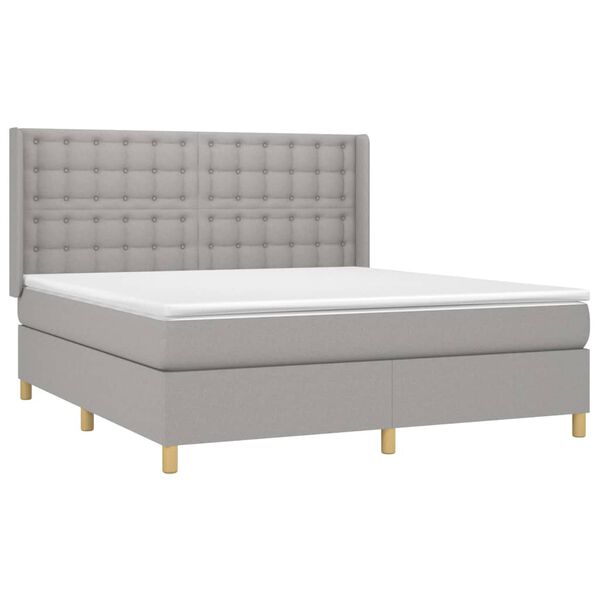 vidaXL Cama box spring con colch&oacute;n tela gris claro 180x200 cm