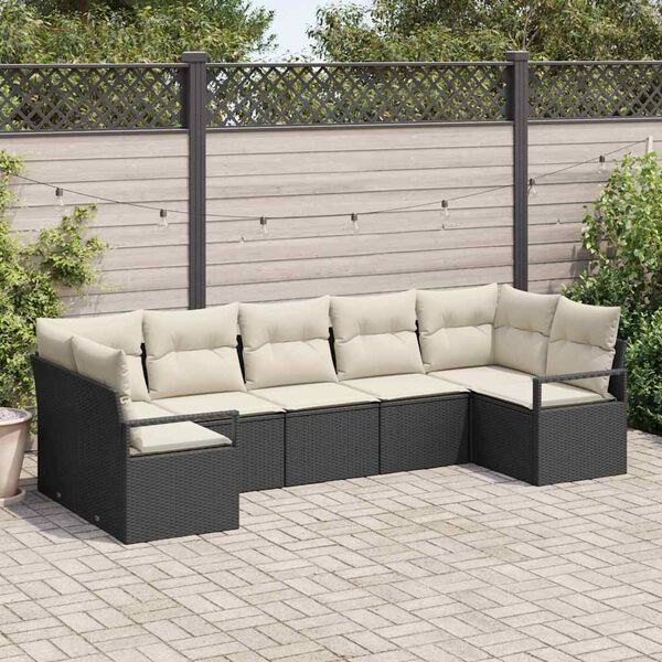 vidaXL Conjunto de sof&aacute;s de jard&iacute;n 7 pcs Negro y rat&aacute;n sint&eacute;tico