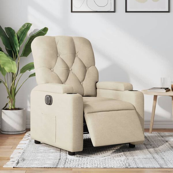 vidaXL Sill&oacute;n reclinable el&eacute;ctrico de tela crema