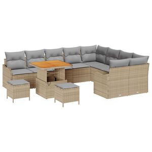 vidaXL Conjunto de sof&aacute;s de jard&iacute;n 12 pcs Beige rat&aacute;n sint&eacute;tico