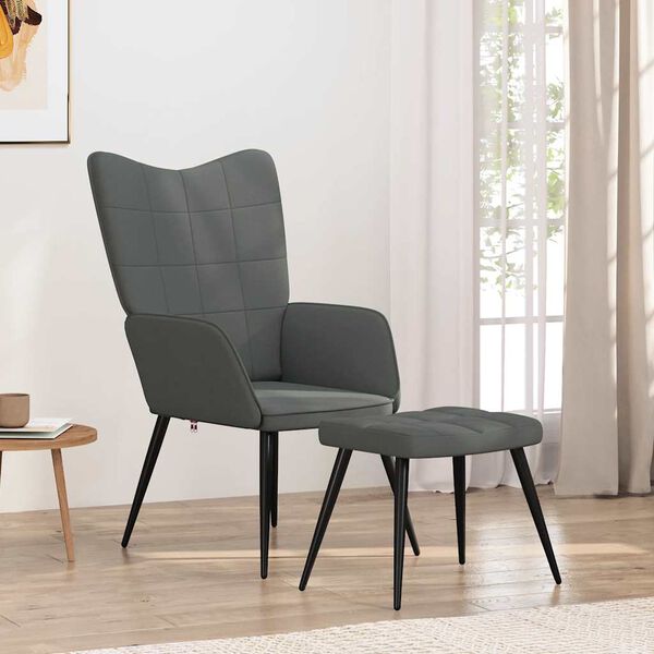 vidaXL Sill&oacute;n de relax con taburete tela gris oscuro