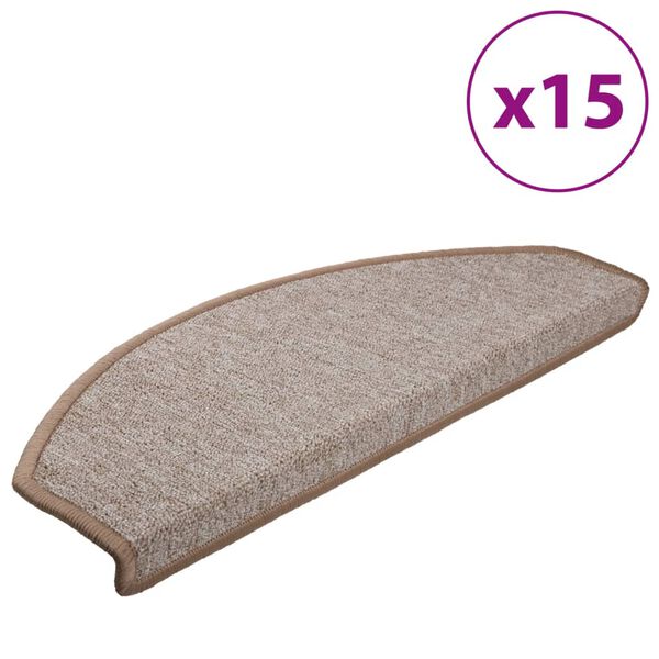 vidaXL Felpudos para escaleras 15 uds 65x24x4 cm Marrón Claro Semicircular Grande