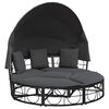 vidaXL Tumbona cama de jard&iacute;n con capota y cojines rat&aacute;n PE negro