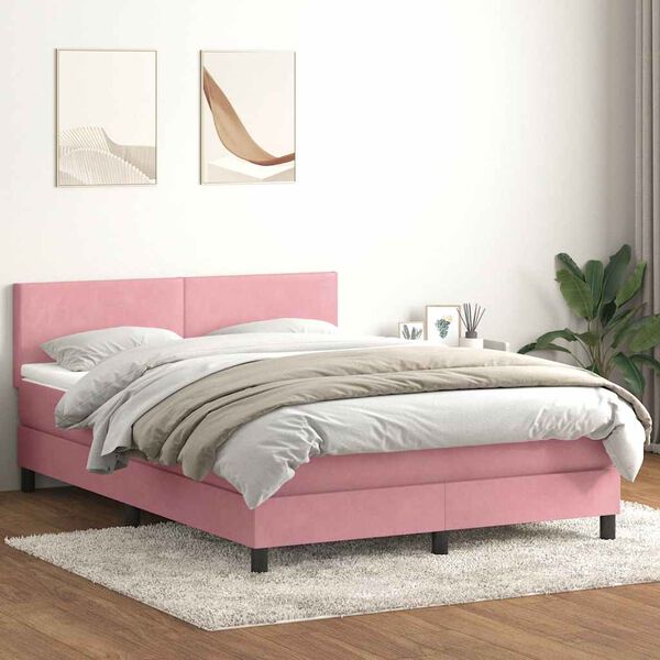 vidaXL Cama box spring con colch&oacute;n y LED terciopelo rosa 160x220 cm