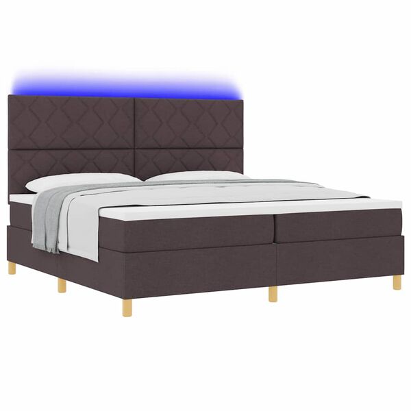 vidaXL Cama Box Spring LED con colch&oacute;n Marr&oacute;n Oscuro 200 x 200 cm tela