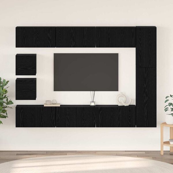 vidaXL Conjunto de mueble de TV Montaje en la pared 10 pcs Roble Negro