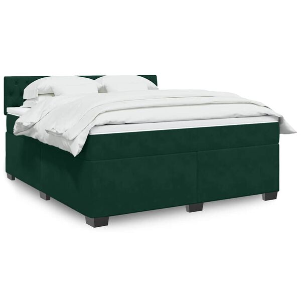 vidaXL Cama box spring con colch&oacute;n terciopelo verde oscuro 180x200 cm